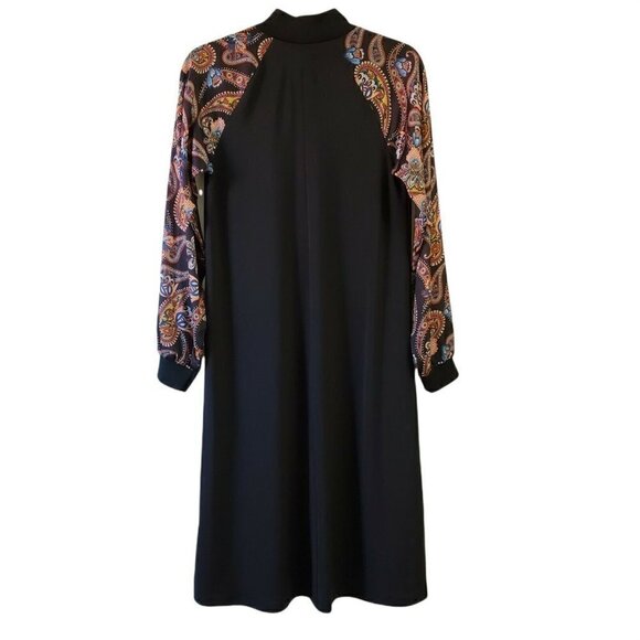 Zara Midi Dress Small Black‎ Paisley Long Sleeve Contrasting Boho Blogger Fave - Picture 5 of 10